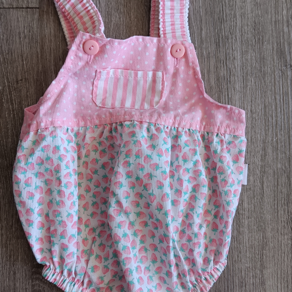 Pink Strawberry Print Kids Overalls